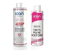 Ican London Dissolvant pour vernis à ongles 100 % acétone pur, gel UV soak off 250 ml + alcool à 99,9 % pur pour vernis à ongles gel préparation et essuyage nettoyant résidu, désinfectant 500 ml