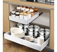 ICARE Tiroir télescopique, largeur réglable de 32 à 52 cm, en acier au carbone, organiseur de tiroir, pour armoire de cuisine, coulissant, extensible, blanc