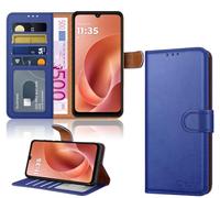 iCatchy Étui portefeuille à rabat en cuir pour Motorola G06 avec 4 emplacements pour cartes, fermeture magnétique, béquille, résistant aux chocs, compatible avec Moto G06 (bleu)