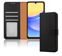 iCatchy Étui portefeuille en cuir avec béquille, fermeture magnétique, blocage RFID, protection antichoc pour Samsung A15 5G / A15 (noir)