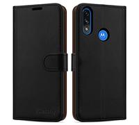 iCatchy Étui portefeuille en cuir pour Motorola Moto E7i Power - Fermeture magnétique - Support de visionnage - Compatible avec Motorola Moto E7i Power - Noir