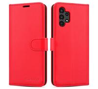 iCatchy Étui portefeuille en cuir pour Samsung Galaxy A13 4G avec fonction support et fonction support - Rouge