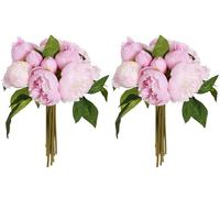 ICBOX Lot de 2 Bouquets de pivoines Roses en Soie avec 14 têtes pour décoration de Mariage, Bouquet de mariée, Arrangements Floraux (multirose)