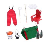 ICDKOYK Ensemble Complet d'accessoires de pêche pour poupée avec vêtements d'elfe et équipement de Camping. Deux sapins Noël, Tenue pêche et Accessoires Camping pour Maison poupée.