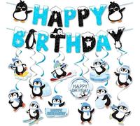 ICDKOYK Kit de décoration d'anniversaire pingouin, ensemble de fournitures | fête d'hiver