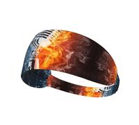 Ice and Fire Microphone Imprimé Bandeau Elastique Exercice Bandeau - Mode Sport Head Wrap pour Yoga, Course, Cyclisme, Gym, Tennis