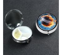 Ice and Fire Pilulier de volleyball avec miroir 3 compartiments décoratifs pour sac à main ou poche Petit pilulier rond en métal pour médicaments médicaments, vitamines