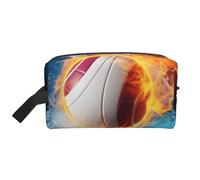 Ice and Fire Trousse de maquillage imprimée volleyball avec poignée, rangement léger et compact pour maquillage, articles de toilette et gadgets, organiseur de maquillage pour voyage, école, travail