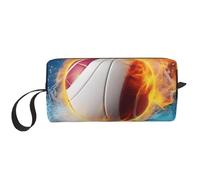 Ice and Fire Volleyball Sac de maquillage imprimé avec poignée, léger et portable, organisateur cosmétique pour voyage, gym et usage quotidien - Cadeau pour femmes et filles, blanc, Taille unique