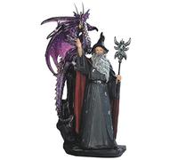 ICE ARMOR 11" H Wizard with Purple Dragon and Magic Wand Statue Figurine - Exquisitely Detailed Mythical Dragon Figurine Sculpture, Hand Painted Collectible Statue for Fantasy Enthusiasts