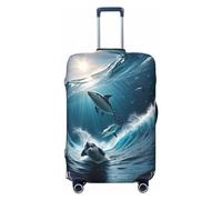 Ice Blue Ocean Cute Dolphin A Housses de bagage de voyage élastiques pour valises de 45,7 à 81,6 cm, Noir, Mediano