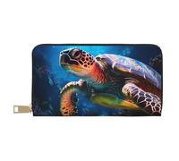 Ice Blue Ocean Sea Turtle Wallet Women Leather Bifold Multi Card Wallet, Women Wallets Long Purse