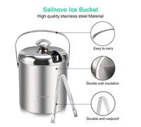 Ice bucket, double-walled stainless steel ice bucket with lid and ice tongs [1.2 liters] Ice cold