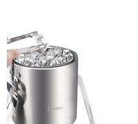 Ice bucket, double-walled stainless steel ice bucket with lid and ice tongs [1.2 liters] Ice cold & dry, leather handle, ideal for the home bar