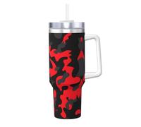 Ice Bully 1200 ml avec paille et poignée - Imprimé camouflage rouge - Bouteille isotherme pour boissons chaudes et froides
