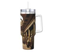 Ice Bully aMuseum Treasures Tasse isotherme en acier inoxydable avec poignée et paille - Idéale pour les voyages et le sport - 1200 ml