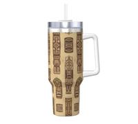 Ice Bully Tasse isotherme en acier inoxydable avec poignée et paille Motif Aloha Tiki vintage 1200 ml