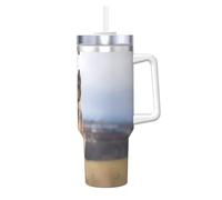 Ice Bully Tasse isotherme en acier inoxydable avec poignée et paille Motif berger allemand 1200 ml
