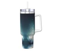 Ice Bully Tasse isotherme en acier inoxydable avec poignée et paille Motif lotus magique 1200 ml