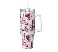 Ice Bully Tasse isotherme en acier inoxydable avec poignée et paille Motif Tour Eiffel Paris 1200 ml