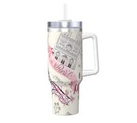 Ice Bully Tasse isotherme en acier inoxydable avec poignée et paille Motif Tour Eiffel Paris 1200 ml