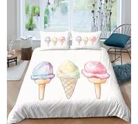 Ice Cream Cones Ensemble De Literie 3 Pièces Imprimé en 3D Super Douce Watercolor Dessert Art Housse de Couette avec Fermeture Éclair Résistante for Chambre de garçons Super King（260x220cm）