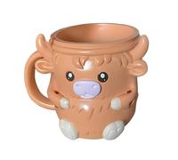 Ice Cream Holder Sleeves Cover, 1 Piece 3D Highland Cow Ice Cream Pint Cups, Cute Animal Iced Creams Holiday Cup Holder With Anti-Freeze Handle & 2 Spoons, Kitchen Gadgets For Yogurt For Kids Adults