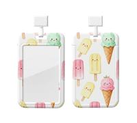 Ice Cream Paradise - Porte-badge d'identification avec cordon - Protecteur de carte vertical en ABS transparent - Enrouleur rétractable pour le travail et le bureau