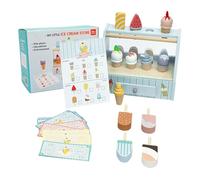 Ice Cream Play Set - Wooden Pretend Kitchen Dessert Shop Toys | Educational Simulation Ice Cream Stand Toy for Kids Boys Girls 3 Plus Role Playing Learning Activity Birthday Gift