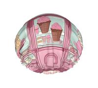 Ice Cream Store Bonnet de douche double couche épais réutilisable et imperméable avec bande élastique lavable pour homme et femme