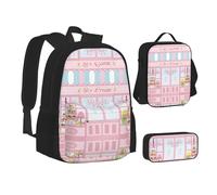 Ice Cream Store Sac d'école, sac à déjeuner, trousse à crayons pour l'école, le camping, les voyages Rose, Noir , Taille unique