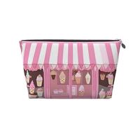 Ice Cream Store Trousse de toilette en cuir avec fermeture éclair dorée pour femme et fille Motif imprimé Rose, Argenté., Taille unique, Trousse de toilette