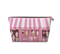 Ice Cream Store Trousse de toilette en cuir avec fermeture éclair dorée pour femme et fille Motif imprimé Rose, doré, Taille unique, Trousse de toilette