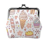 Ice Cream2 Portefeuille en cuir avec double fermoir et cadre en métal pour femme avec clés, petit sac à main, Noir , Taille unique