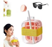 Ice Cube Bottle, 2-in-1 Ice Maker Ice Cube Tray & Water Bottle, Portable Water Bottle Ice Cube Tray With Straw and Lid, Touch-Free Silicone Ices Cubes Making Bottles (Taille A - rose)