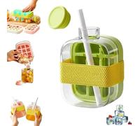 Ice Cube Bottle, 2-in-1 Ice Maker Ice Cube Tray & Water Bottle,Touch-Free Silicone Ices Cubes Making Bottles,Portable Water Bottle Ice Cube Tray With Straw and Lid,500/800ml Freezer Water Bottle Mold