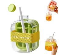 Ice Cube Bottle, 2 in 1 Touch-Free Ice Cube Tray Water Bottle, IceCube Making Bottles WaterBottle with Lid and Bin, Effortless Ice Release, Ideal for Coffee, Juice & All Beverages (Green,500ml)