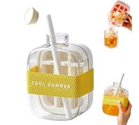 Ice Cube Bottle, 2 in 1 Touch-Free Ice Cube Tray Water Bottle, IceCube Making Bottles WaterBottle with Lid and Bin, Effortless Ice Release, Ideal for Coffee, Juice & All Beverages (White,500ml)