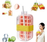 Ice Cube Bottle, Bouteille à glaçons, 2 en 1, avec couvercle et récipient, facile à presser, sans contact, bac à glaçons pour boissons, jus (rose - 800 ml)