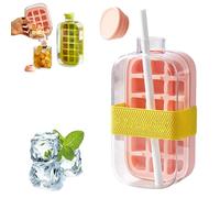 Ice Cube Bottle, Cool Summer Ice Bottle Cup, Water Bottle Ice Cube Tray, 2 in 1 Touch-Free Ice Cube Tray Water Bottle with Lid and Bin (Pink,800ml/28oz)