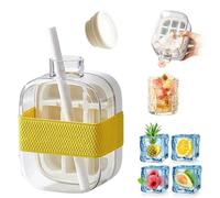 Ice Cube Bottle,Ice Cube Maker,Bouteille de glaçons avec paille, Bouteille 2 en 1 avec Bac à Glaçons et Paille,One-Touch Ice Release Bouteille de fabrication de glaçons pour boissons, café, jus