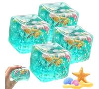 Ice Cube Stress Balls - Marine Shells Squishy Toy Set, Soft Slow Rise Sensory Fidget Toys, Ocean Ice Cubes Squishy, for Adults, Portable Cute Funky Gel Filled Mini Ball (4pcs)