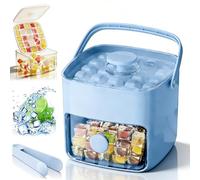 Ice Cube Tray with Lid and Storage Bin, 48-Cavity Easy Press Silicone Ice Moulds for Freezer, BPA Free One-Hand Reusable Trays with Tongs for Cocktail, Coffee, Home Bar & Kitchen Daily Use (Blue)