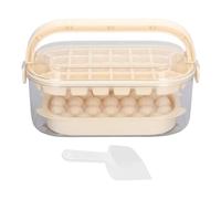 Ice Cube Trays with Lid and Bin | 2 Trays Make 54 Round/Square Ice Cubes | Flexible Silicone Ice Tray for Easy Release | Portable Storage for Drinks/Parties/Outdoors (Beige)