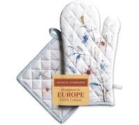 Ice Florals Set of 100% Cotton (19cm x 33cm) and Pot Holder (20cm x 20cm) for Barbecue,Baking,Grilling,Microwave,Autumn/Winter