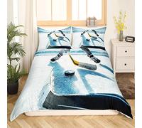 Ice Hockey Enfants Parure de Lit 220x240cm Ice Sports Games Housse de Couette Hockey Player Winter Sports BedChambre Décor Sets de Housse de Couette Puck Hockey avec 2 Taie d'oreiller