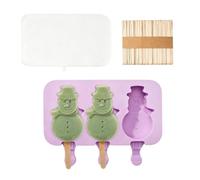 Ice Pop Maker - Silicone Snowman Cakesicle Mold, 3 Cavity Winter Treat Press With Lids, 50 Wooden Sticks Included, Flexible Chocolate Bar Tray, Holiday DIY Dessert Tool | For Family Gatherings
