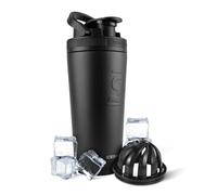Ice Shaker Acier inoxydable eau isolé bouteille de mélange de protéines Coupe - Maintient glace pour 30 heures Vu sur Shark Tank  € | 26oz Noir - Bandes noires