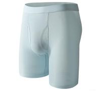 Ice Silk Boxer long en soie pour homme avec tissu respirant et pochette à ouverture latérale (M, bleu)