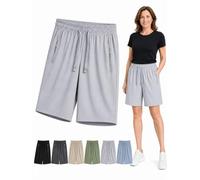 Ice Silk Cooling Shorts for Women Over 50, Quick Dry Stretch Summer Shorts with Drawstring for Casual Wear (Light Gray,3TG)